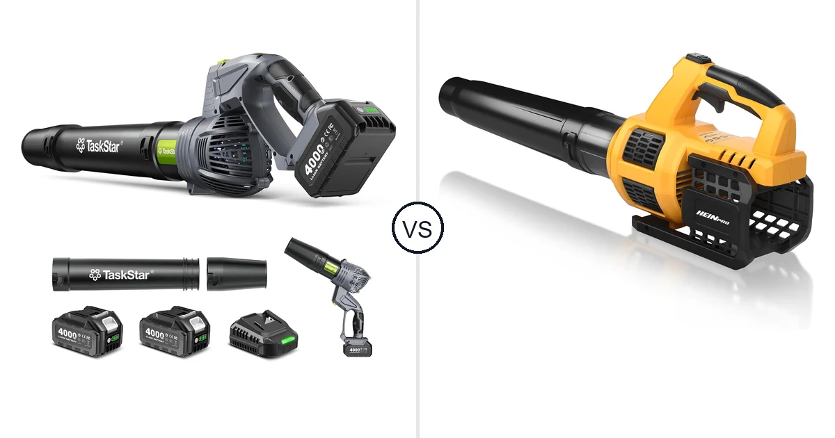 Comparison of TaskStar Cordless Rotary Leaf Blower and HEINPRO Cordless Leaf Blower Compatible