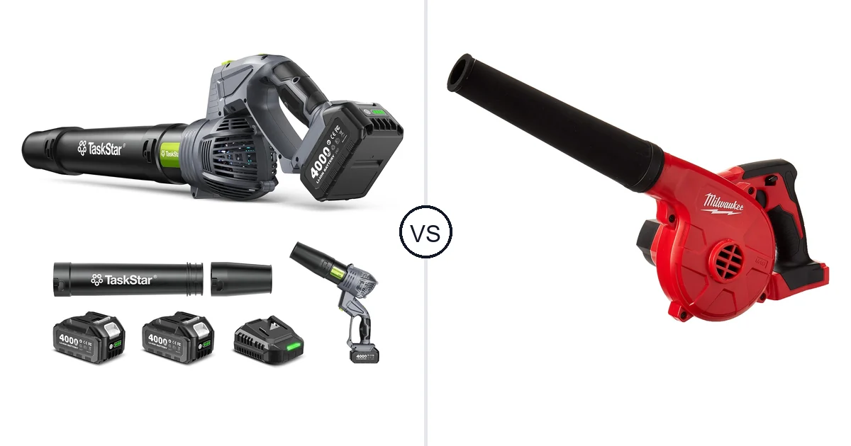 Comparison of TaskStar Cordless Rotary Leaf Blower and Milwaukee 0884-20