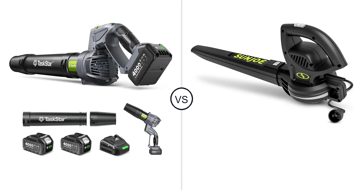 Comparison of TaskStar Cordless Rotary Leaf Blower and Sun Joe SBJ597E