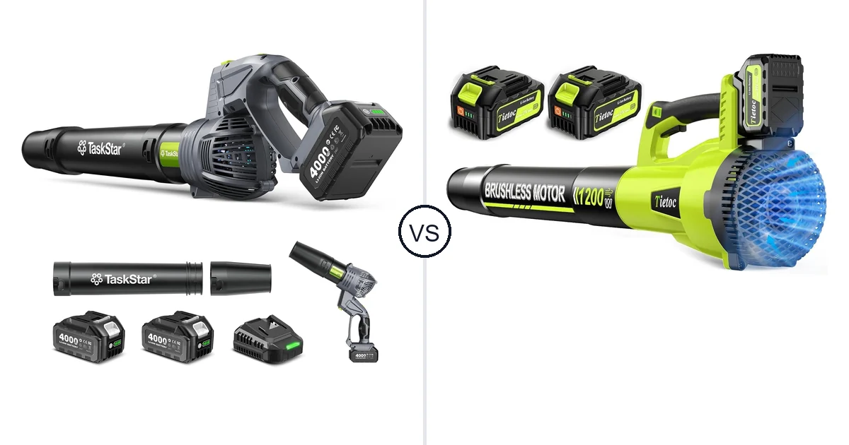TaskStar Cordless Rotary vs Tietoc 1200W: Leaf Blower Comparison