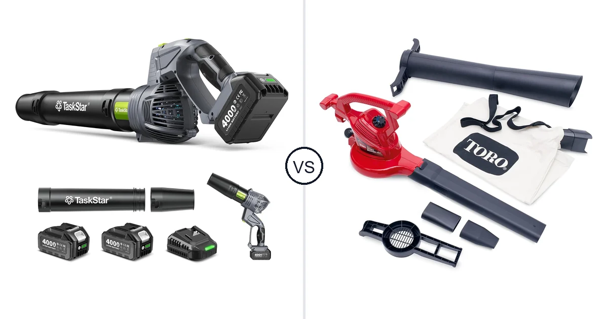 Comparison of TaskStar Cordless Rotary Leaf Blower and Toro 51619
