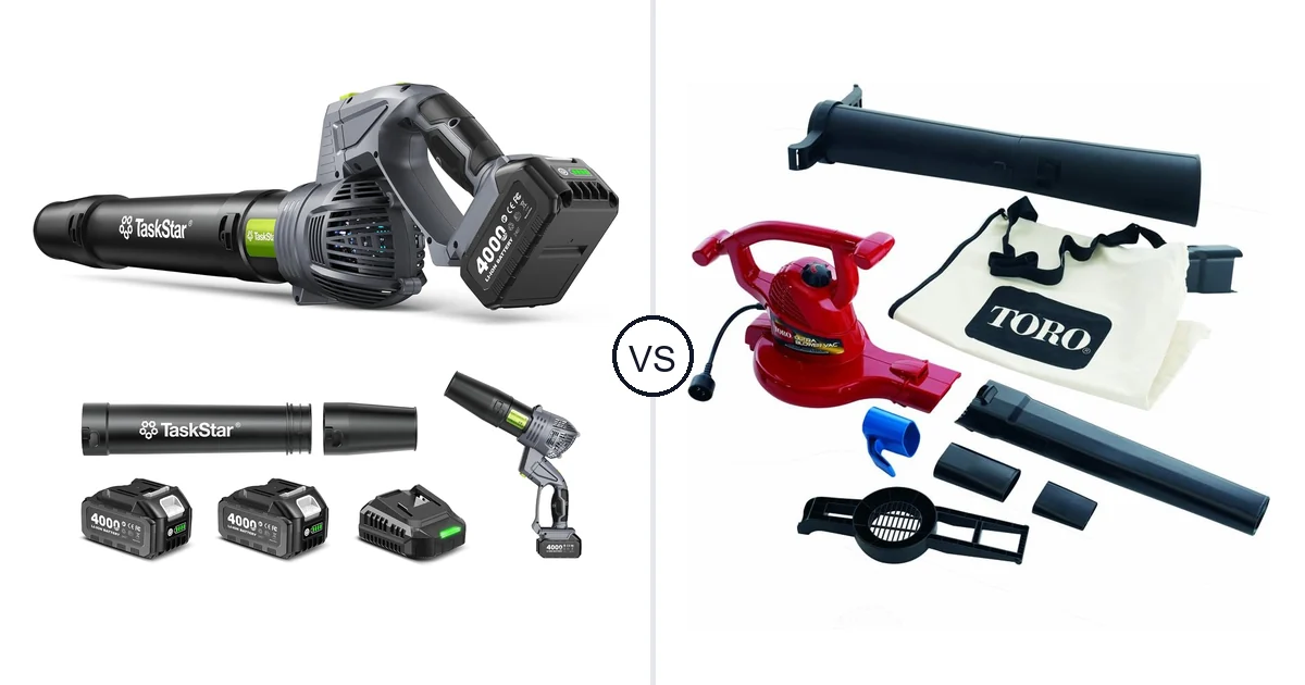 Comparison of TaskStar Cordless Rotary Leaf Blower and Toro Handheld