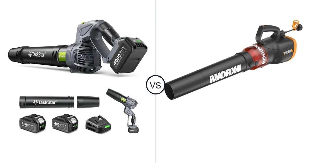 Comparison of TaskStar Cordless Rotary Leaf Blower and WORX WG520