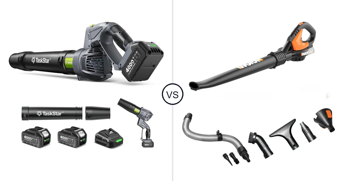 Comparison of TaskStar Cordless Rotary Leaf Blower and WORX WG545