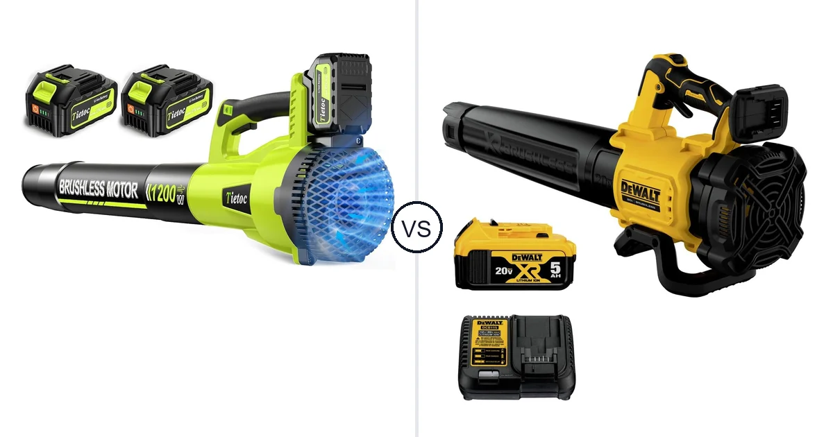 Tietoc 1200W vs DEWALT DCBL722P1: Leaf Blower Comparison (Key