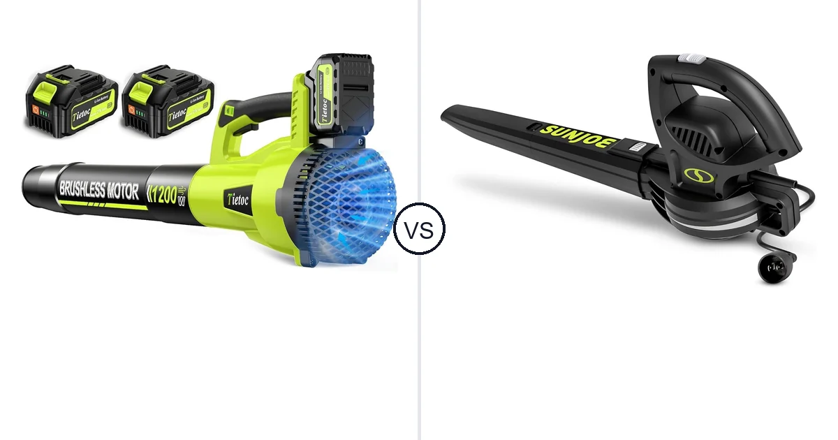 Tietoc 1200W vs Sun Joe SBJ597E: Leaf Blower Comparison (Key