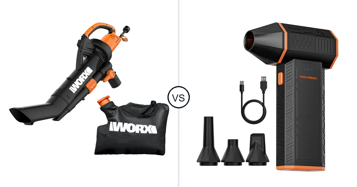 Comparison of WORX WG509 and WOLFBOX MegaFlow 50 Compressed Air Duster-110000RPM Super