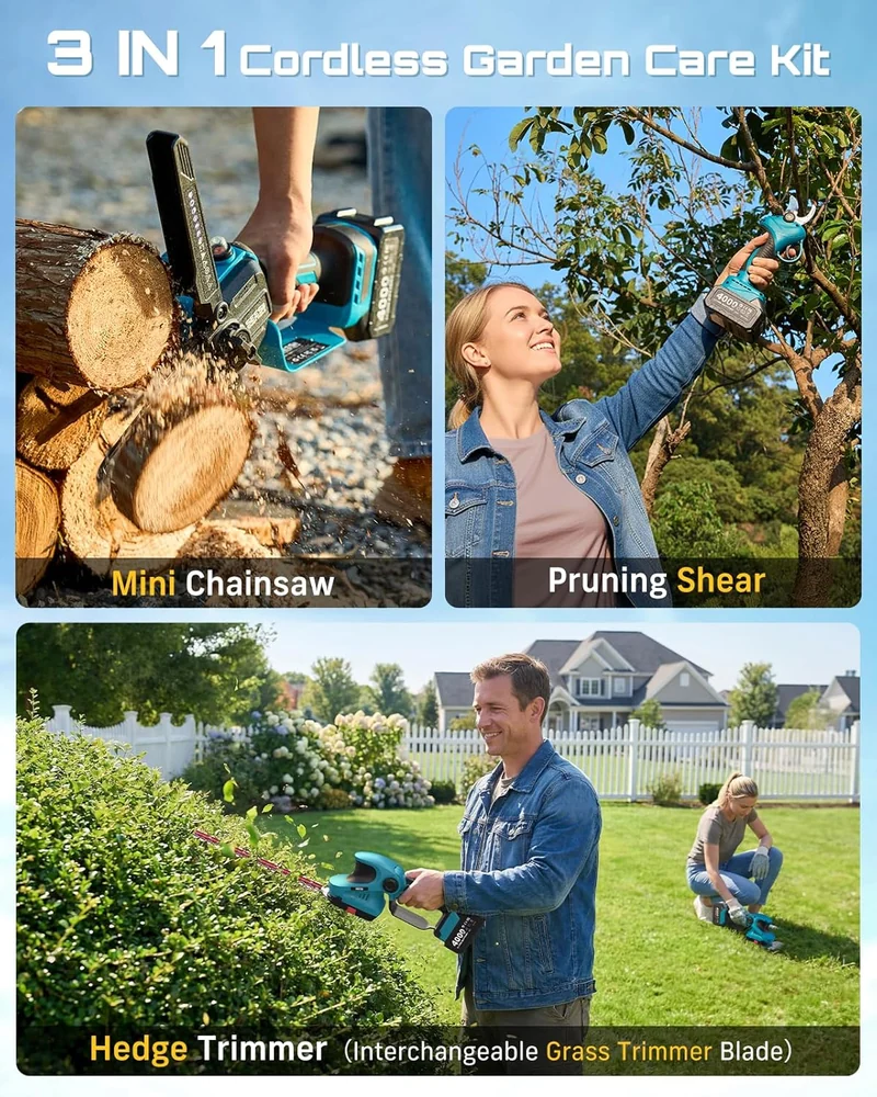 Seesii Electric Chainsaw Trimmer Pruner: 3-in-1 Cordless