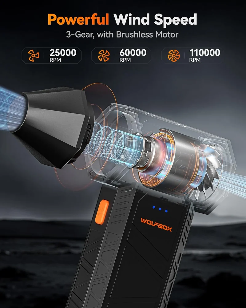 WOLFBOX MegaFlow 50 Compressed Air Duster-110000RPM Super